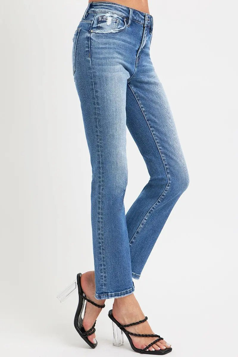 RISEN Full Size Mid Rise Ankle Straight Jeans with Pockets - Love Salve